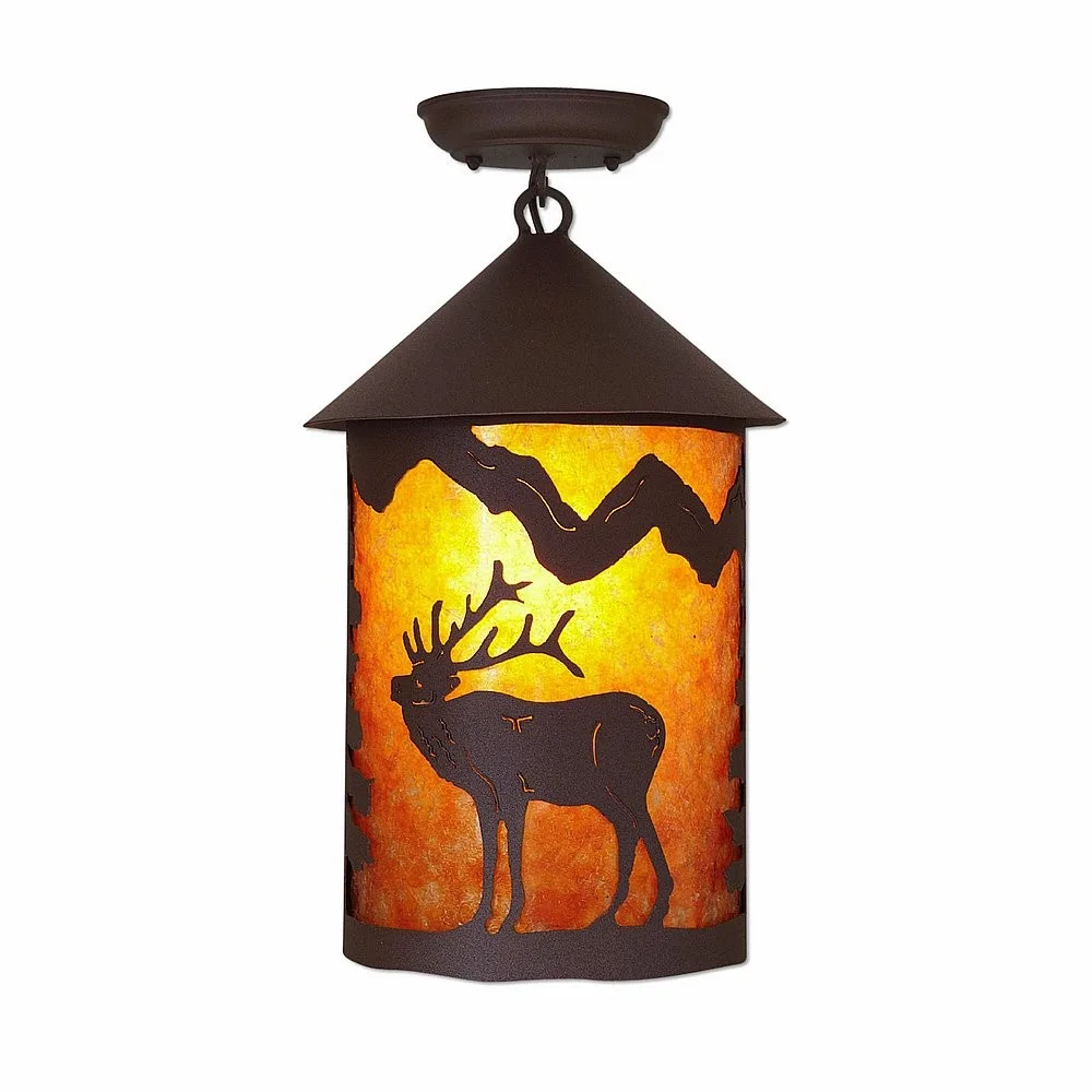 Cascade-Mountain Elk Rustic Brown One Light Semi Flush Mount in Rustic Brown