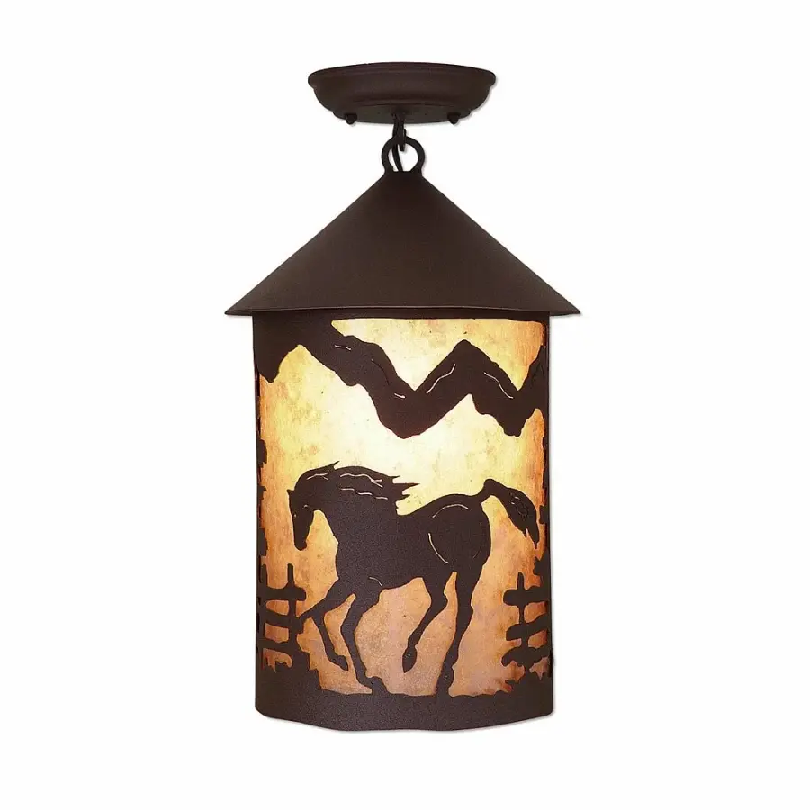 Cascade-Mountain Horse Semi-Flush Mount in Rustic Brown