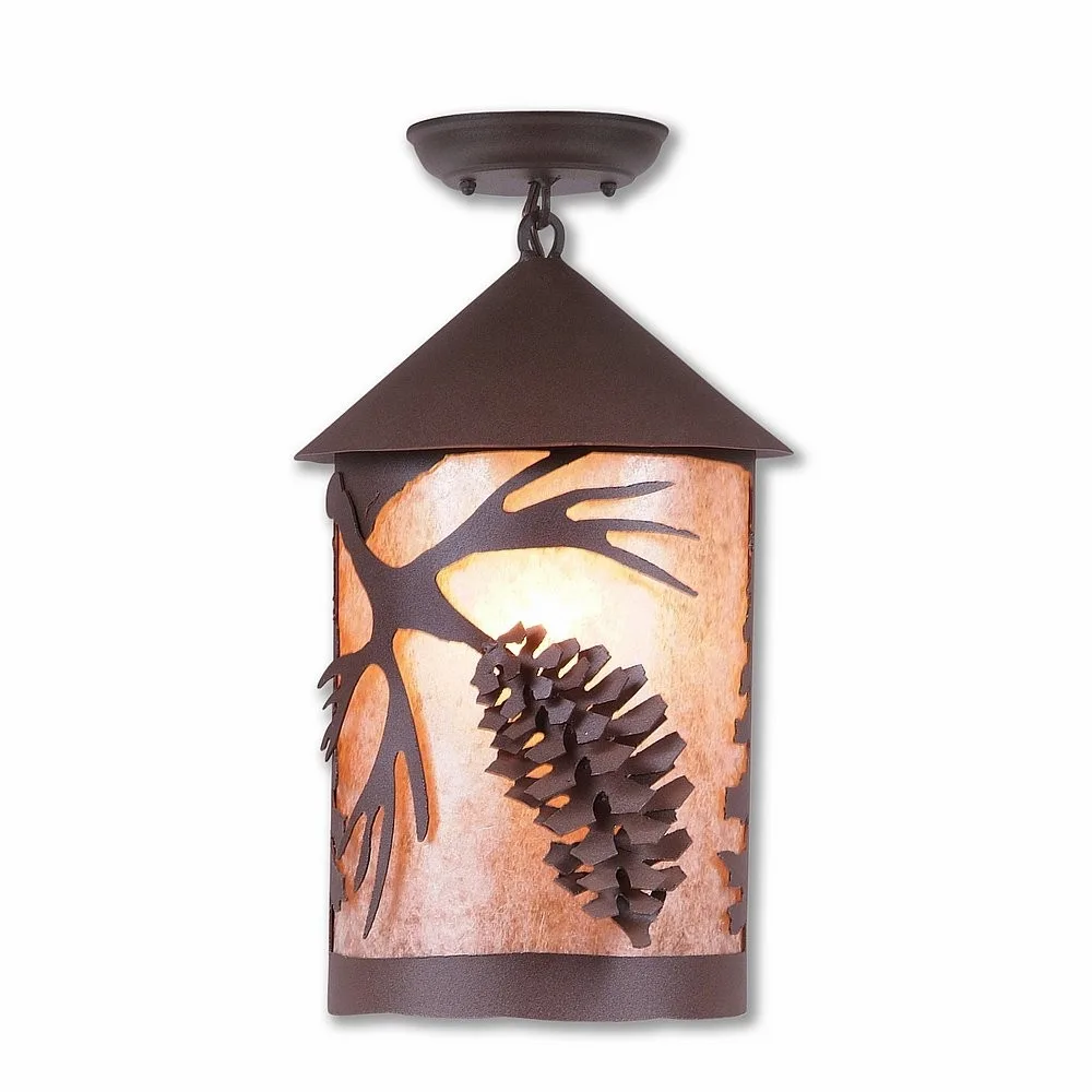 Cascade-Spruce Cone One Light Semi Flush Mount in Rustic Brown