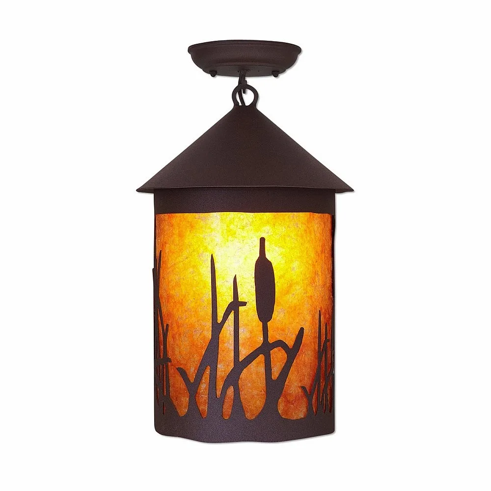 Cascade-Cattails One Light Semi Flush Mount in Rustic Brown