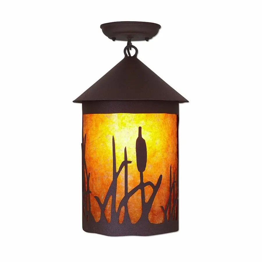 Cascade-Cattails Semi-Flush Mount in Rustic Brown