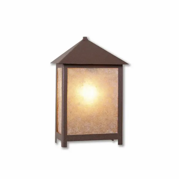Mountain Cabin style Exterior Wall LIghts handmade in USA by Avalanche Ranch Lighting. This light features our exclusive metal wildlife art of a Rustic Plain. This Outdoor Wall Light is ideal for anyone looking to add rustic character or unique log home lighting to their home. Dimensions (inches): 11h x 6w and Takes 1 - Type B11 bulb - 60W max. Collection: Hudson-Rustic Plain Finish: Rustic Brown Glass: Almond Mica Width: 6.00" Height: 11.00" Extension from Wall: 4.00" Number of Bulbs: 1 Maximum Wattage: 60.00 W Bulb Type: A19 Bulb Base: Medium