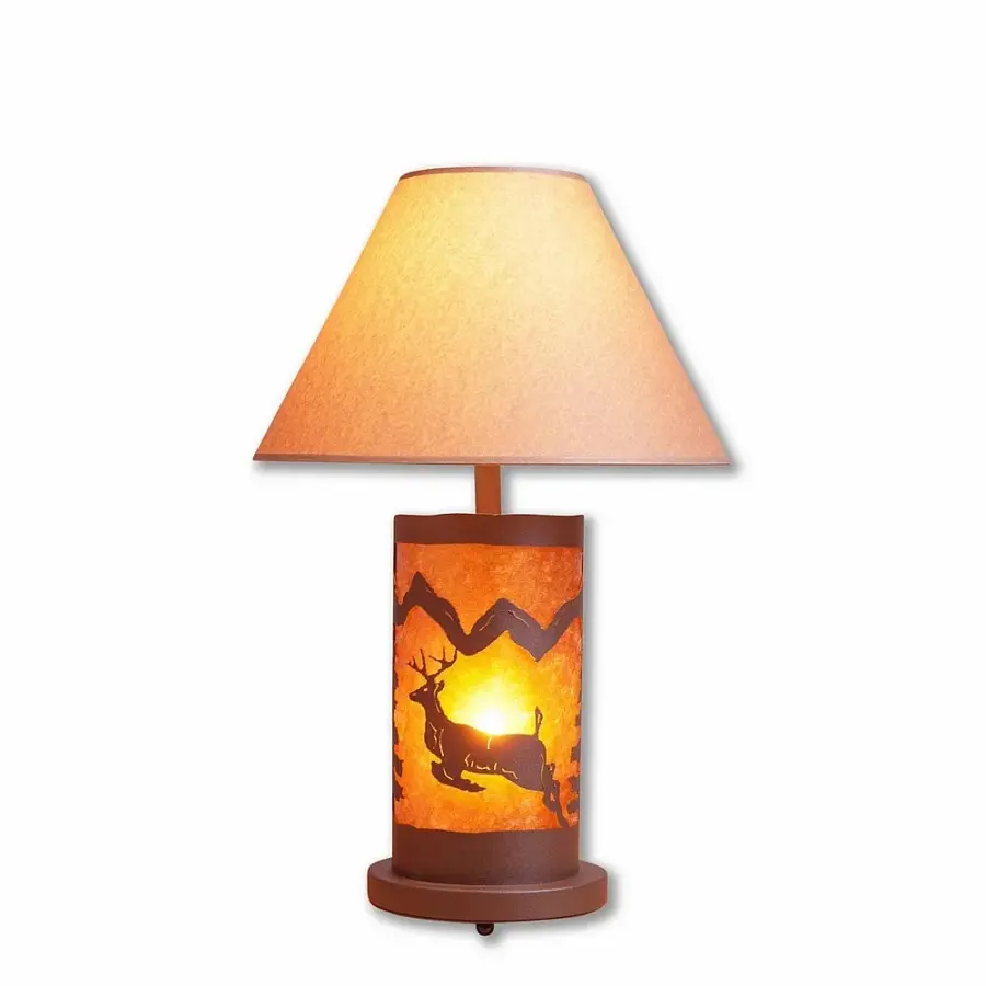 Cascade-Valley Deer Two Light Table Lamp in Rustic Brown