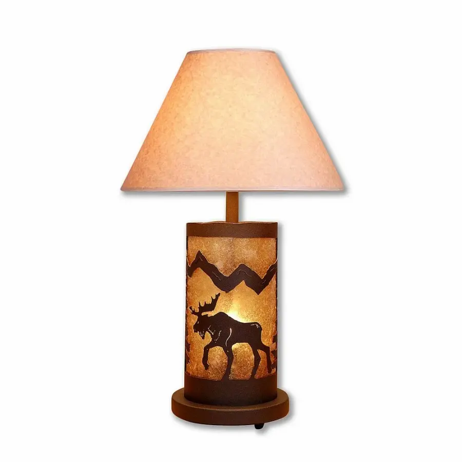 Cascade-Mountain Moose Rustic Brown Two Light Table Lamp