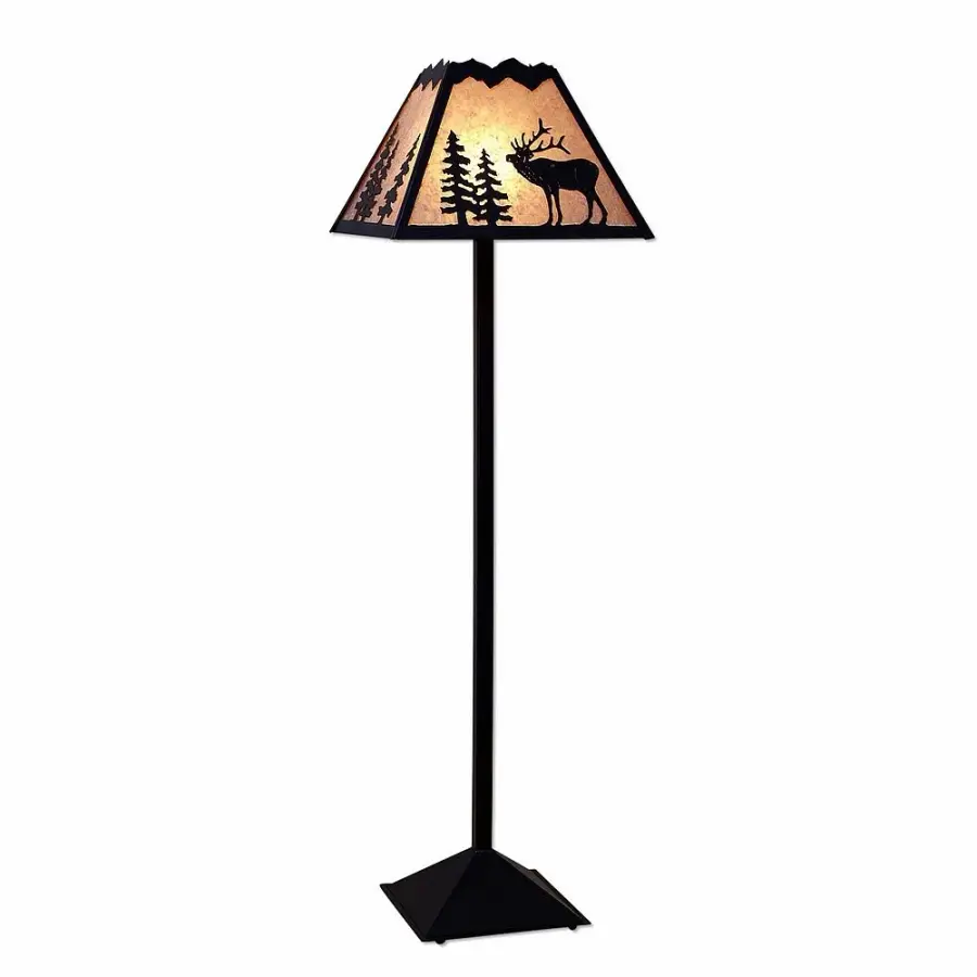 Rocky Mountain Elk Floor Lamp in Black Iron