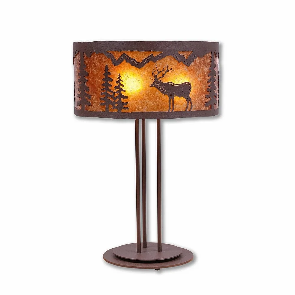 Kincaid-Valley Elk Three Light Desk Lamp in Rustic Brown