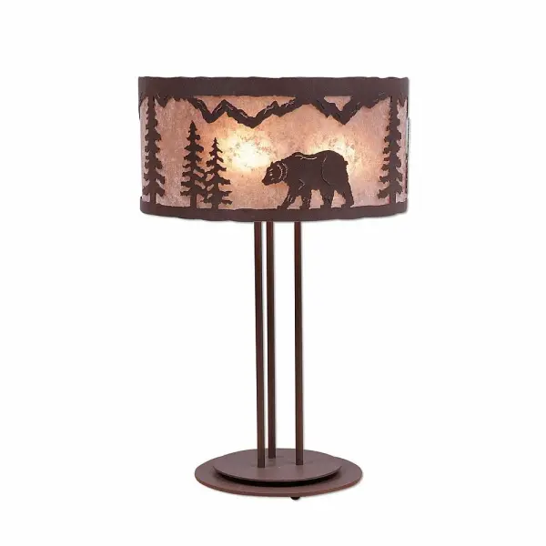 Kincaid-Mountain Bear Three Light Desk Lamp in Rustic Brown