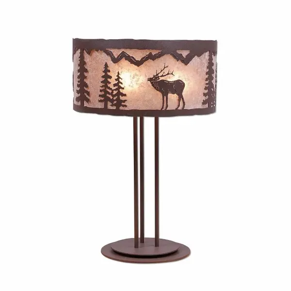 Kincaid Mountain Elk Three Light Desk Lamp
