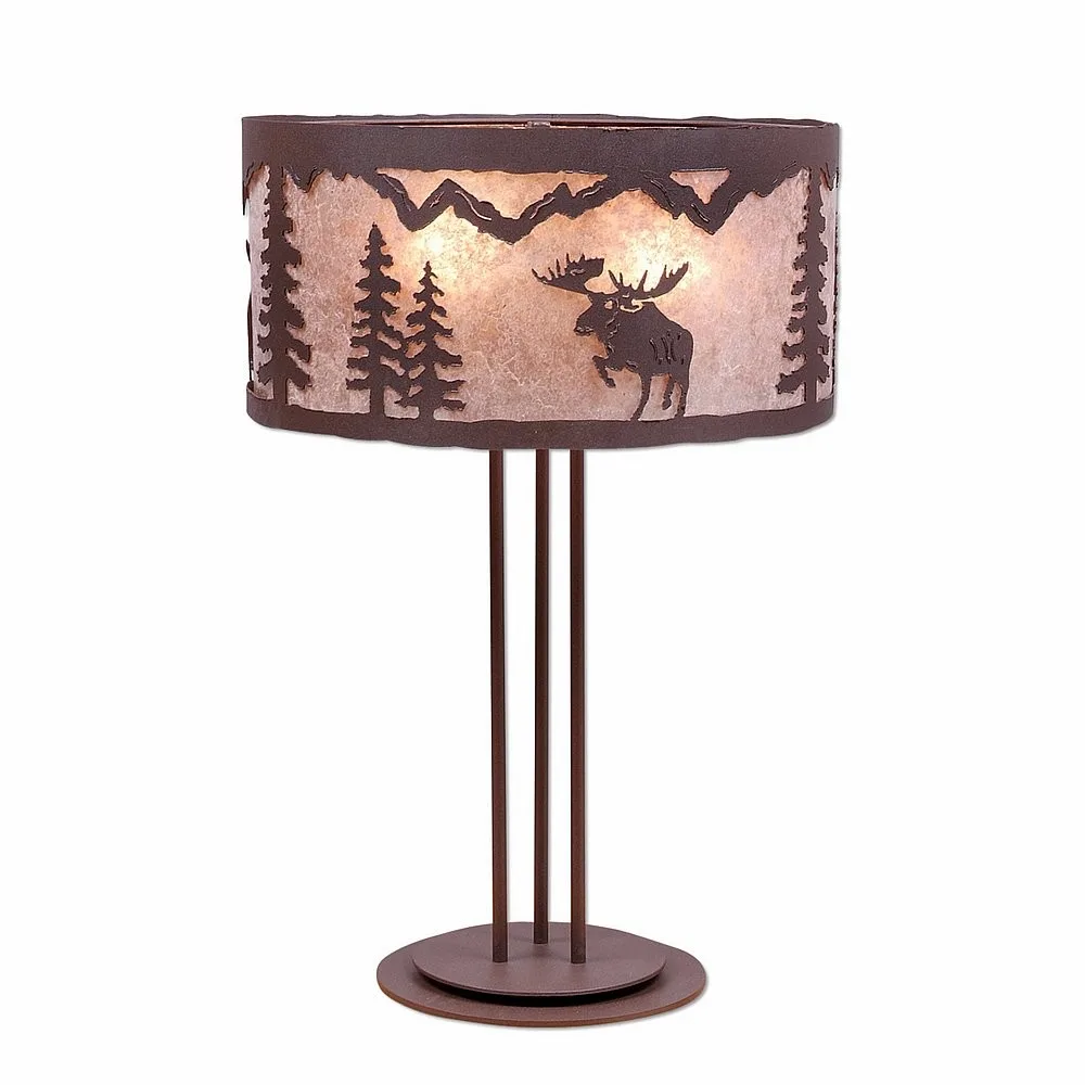 Kincaid-Alaska Moose Three Light Table Lamp in Rustic Brown