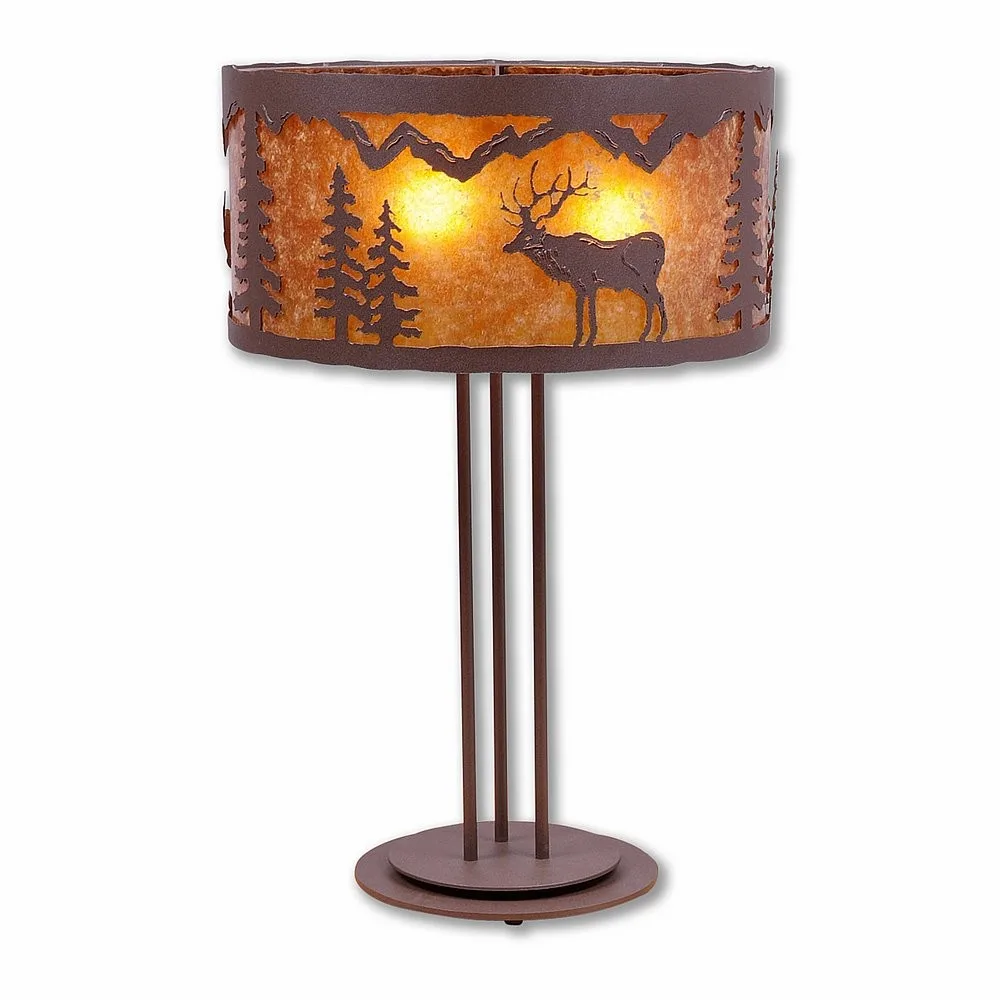 Kincaid-Valley Elk Three Light Table Lamp in Rustic Brown