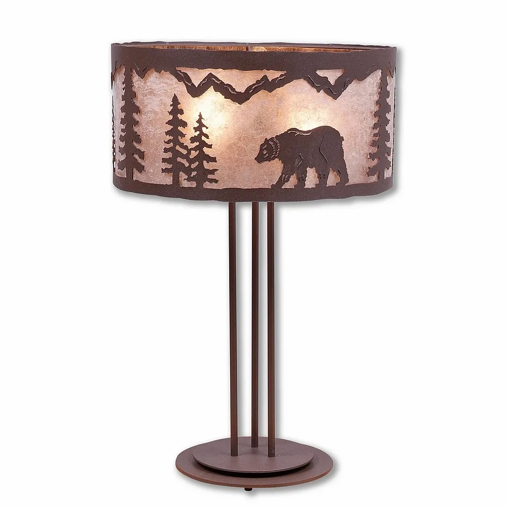 Kincaid-Mountain Bear Three Light Table Lamp in Rustic Brown