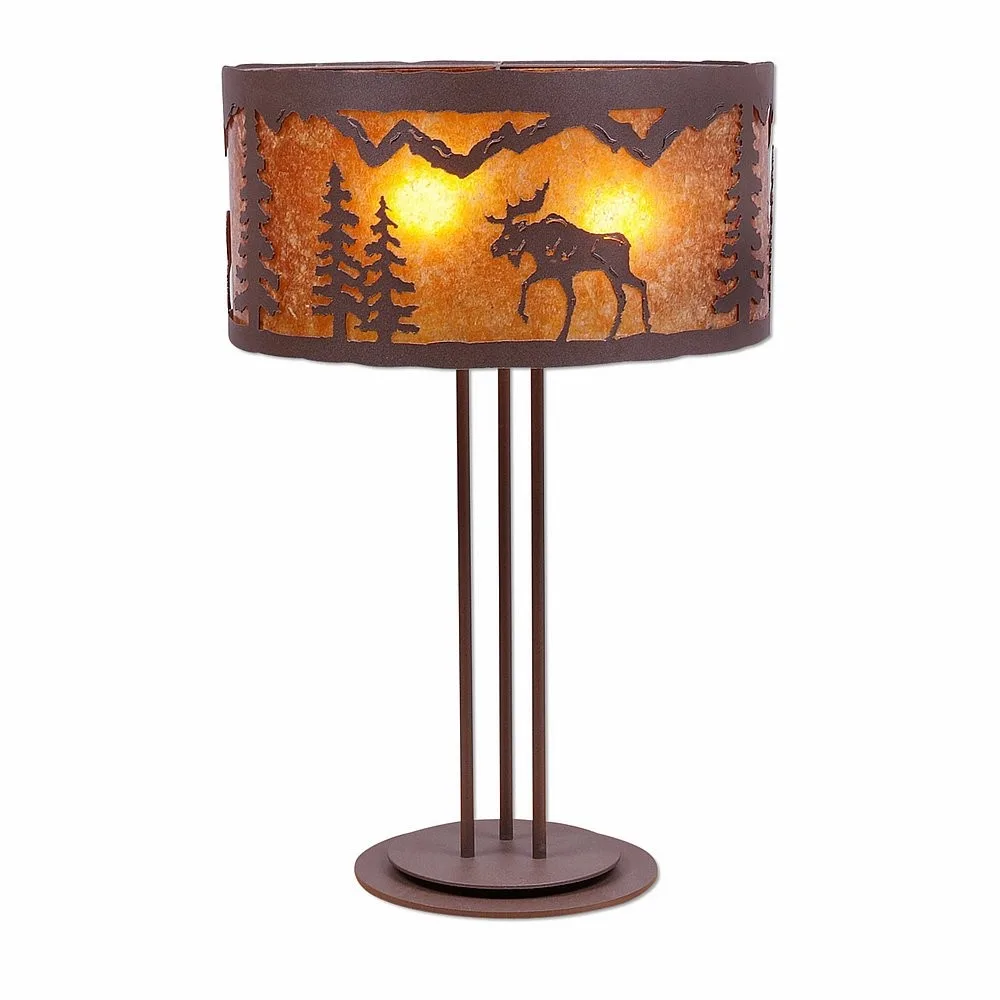 Kincaid-Mountain Moose Three Light Table Lamp in Rustic Brown