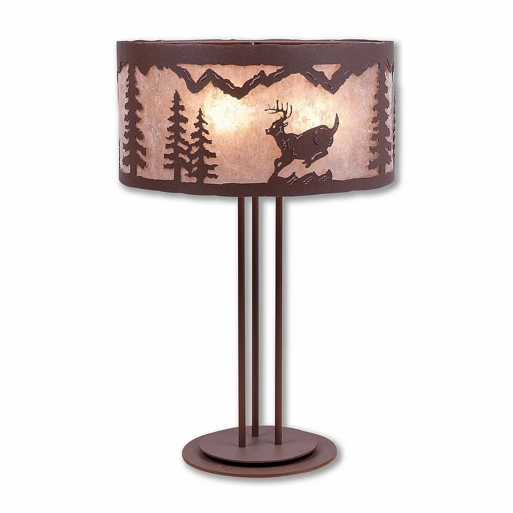 Kincaid-Mountain Deer Three Light Table Lamp in Rustic Brown