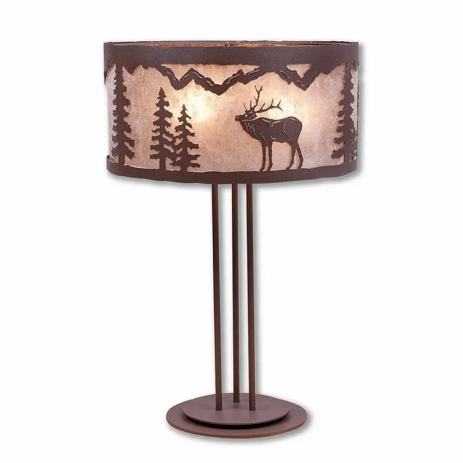 Kincaid Mountain Elk Three Light Table Lamp in Rustic Brown