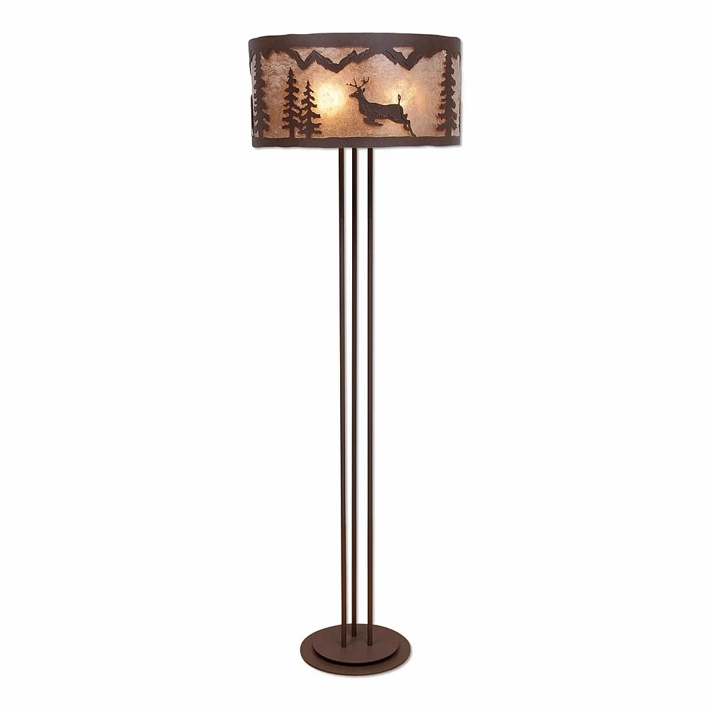 Kincaid-Valley Deer Three Light Floor Lamp in Rustic Brown