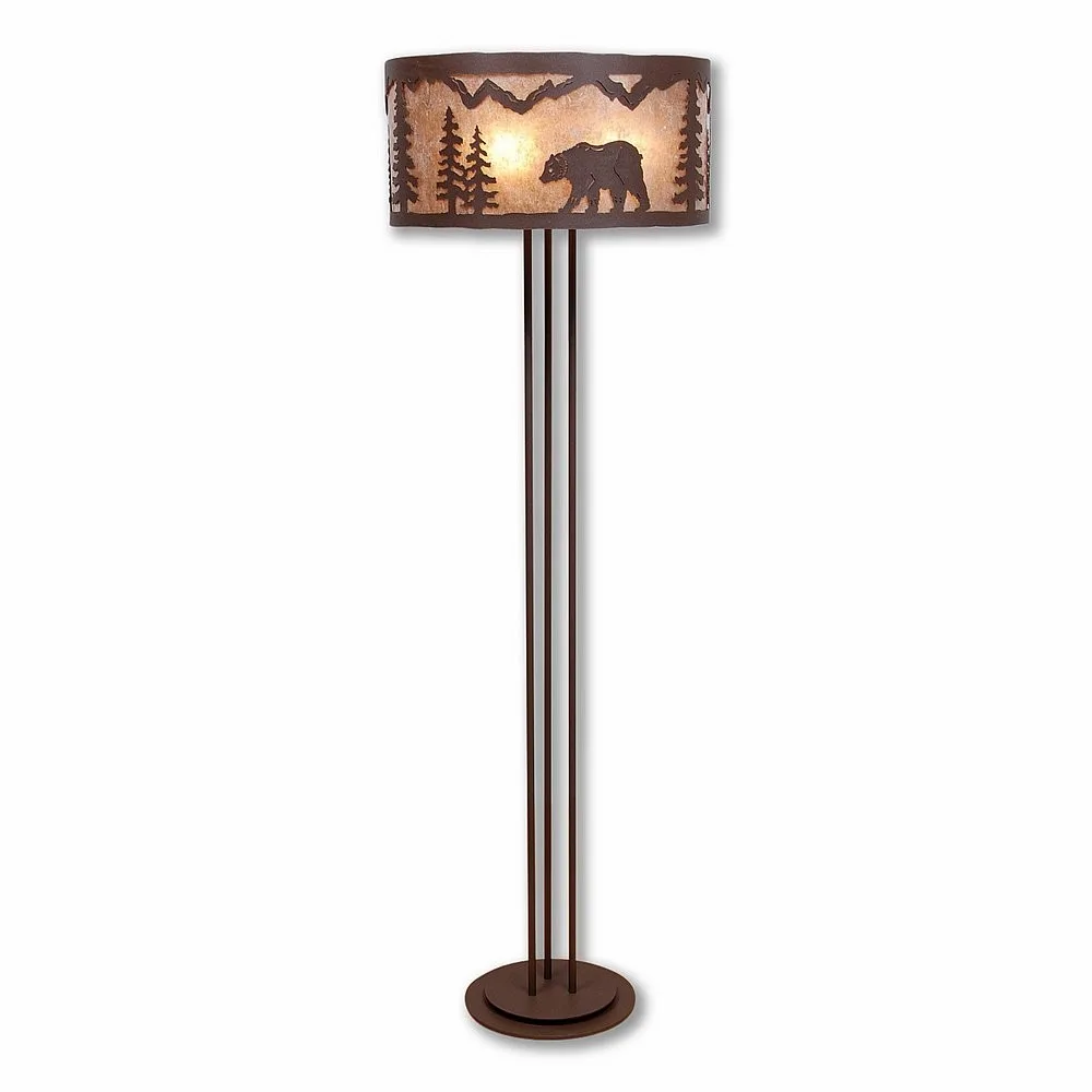 Kincaid-Mountain Bear Three Light Floor Lamp in Rustic Brown