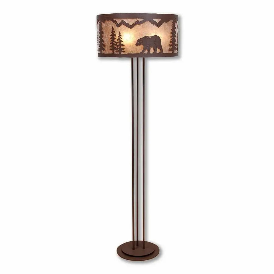 Kincaid-Mountain Bear Three Light Floor Lamp in Rustic Brown