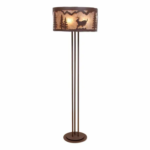 Kincaid Mountain Deer Three Light Floor Lamp in Rustic Brown