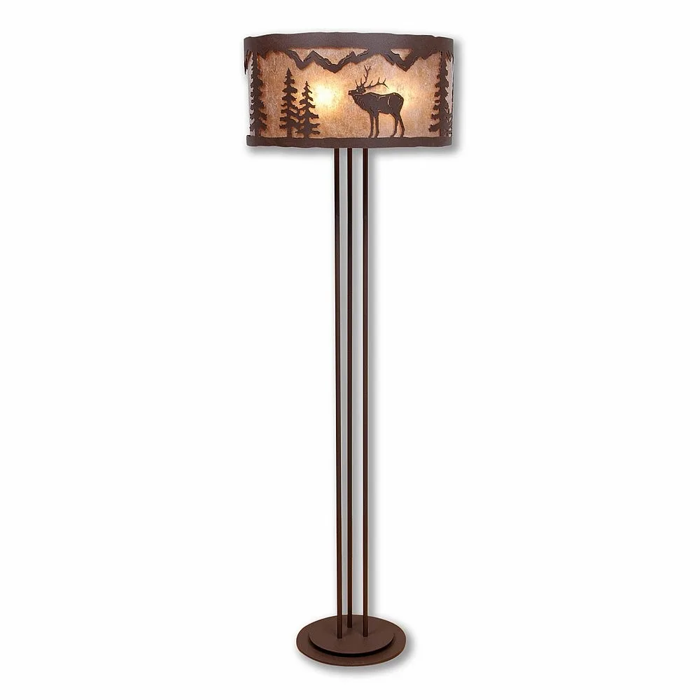 Kincaid-Mountain Elk Three Light Floor Lamp in Rustic Brown
