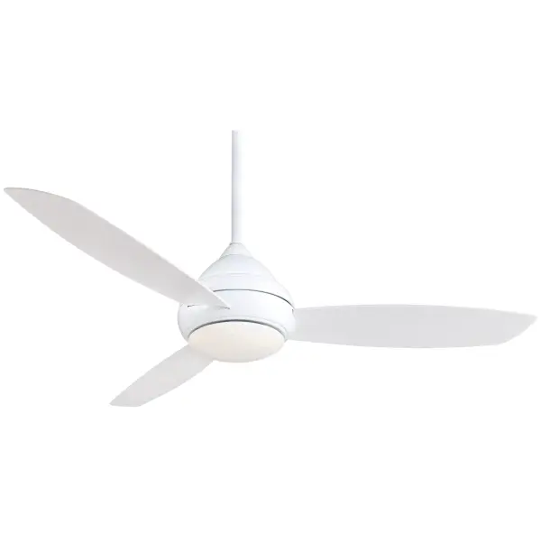 The Concept I combines clean contemporary styling with wet-location durability, making it ideal for covered outdoor spaces or high-humidity indoor areas. Its 58-inch span and integrated LED provide efficient cooling and lighting. - alternate view