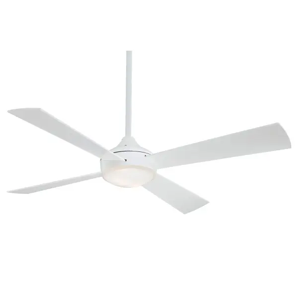 The Aluma combines contemporary styling with practical functionality, featuring integrated LED lighting (1652 lumens, 92 CRI) and a clean white finish. Its 52" span makes it ideal for medium-sized rooms.