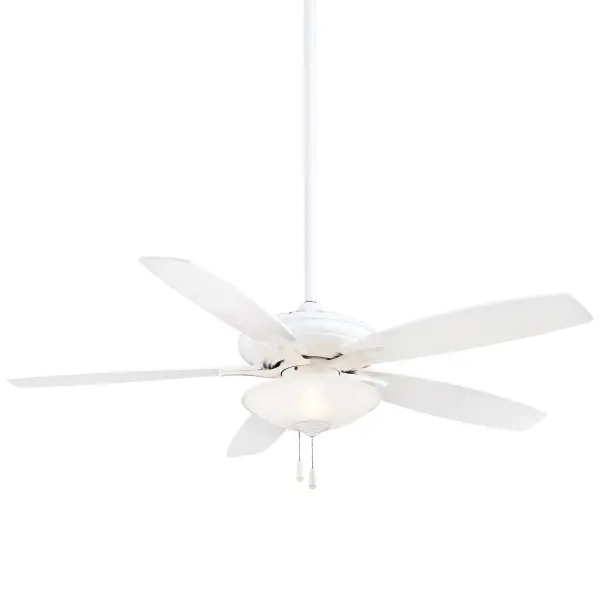 The Mojo LED combines efficient air circulation with integrated LED lighting in a clean white finish. Features plywood blades with 12-degree pitch for optimal airflow and frosted glass shade for soft ambient light.