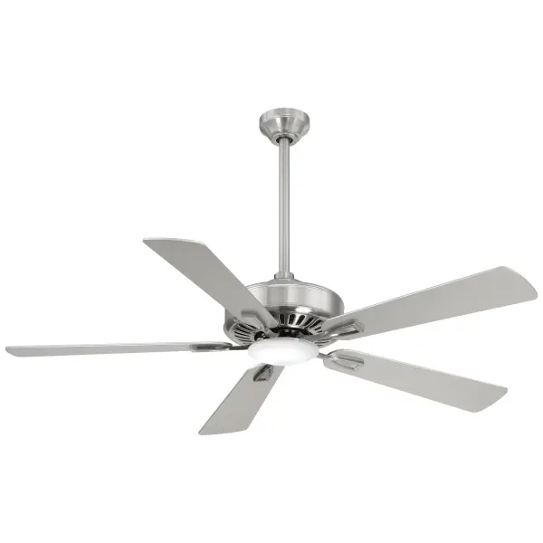 The Contractor LED 52" ceiling fan combines energy-efficient LED lighting with reliable air circulation in a versatile brushed nickel finish. Perfect for medium to large rooms, it delivers 1467 lumens with excellent color rendering.