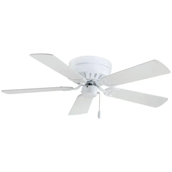 The Mesa 42" flush mount ceiling fan offers efficient air circulation in a space-saving design ideal for bedrooms and smaller rooms. Its clean white finish and low 8-inch profile make it perfect for standard ceiling heights.