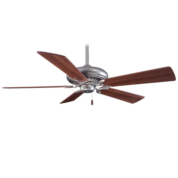 The Supra 52" ceiling fan combines brushed steel finish with dark walnut blades for a transitional look that works in various settings. Features warp-resistant 6-ply blades and reliable AC motor for consistent performance.