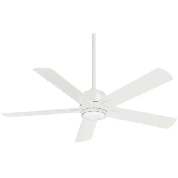 The Stout ceiling fan combines contemporary design with practical functionality, featuring integrated LED lighting that delivers 1497 lumens with exceptional 94 CRI color rendering. Its clean white finish and 54-inch span make it ideal for larger spaces.