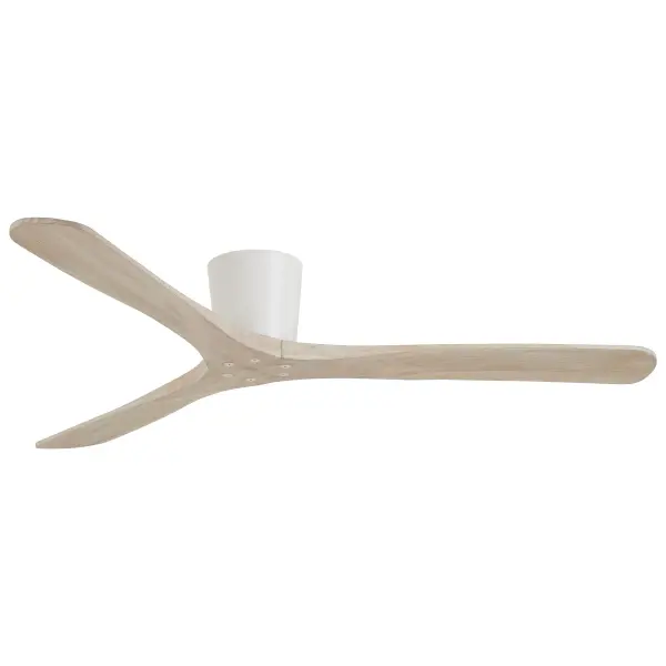 The Avtur 60" ceiling fan combines a clean white finish with bleached wood blades for a breezy, coastal aesthetic. Its DC motor delivers efficient airflow for large rooms while maintaining quiet operation.