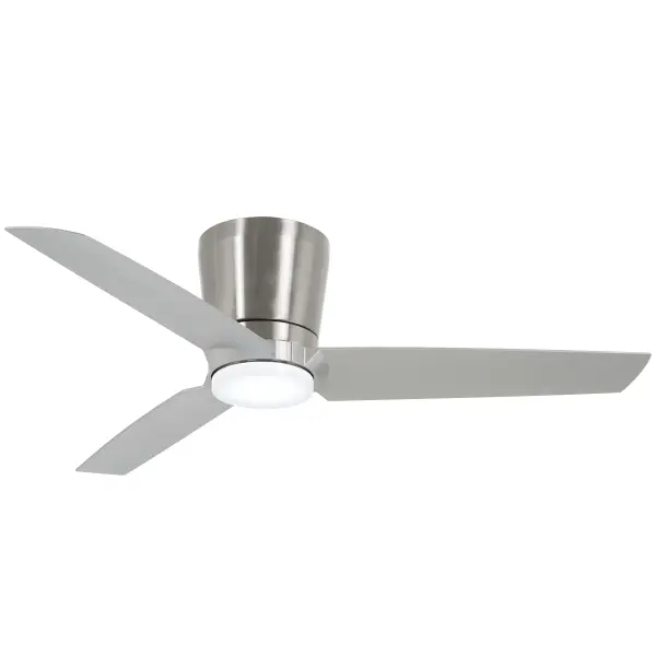 The Pure ceiling fan combines modern aesthetics with efficient LED lighting in a compact 48-inch design. Its brushed nickel finish and silver blades create a clean, contemporary look while the integrated LED provides bright, energy-efficient illumination.