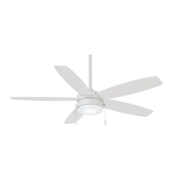 The Airetor combines efficient air circulation with integrated LED lighting in a sleek flat white finish. Its 52-inch blade span and contemporary design make it ideal for medium to large bedrooms and living spaces.