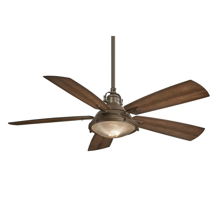 Industrial-Style 56" LED Fan with Vintage Fresnel Lens Detail - Image 1