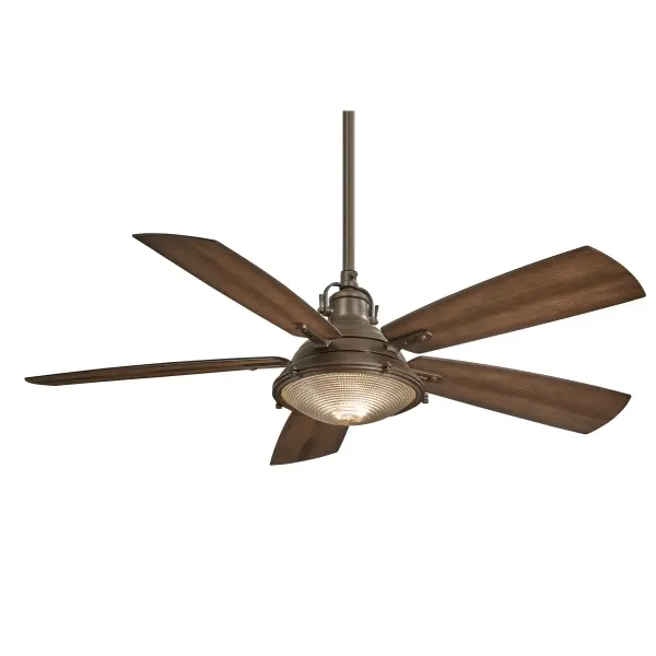The Groton combines industrial aesthetics with modern LED efficiency in a 56" ceiling fan. Features dark pine blades, oil rubbed bronze finish, and a distinctive clear Fresnel lens that adds vintage character while providing 1688 lumens of dimmable light. - alternate view