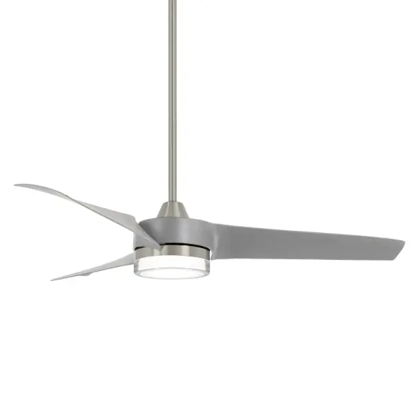 The Veer 56" LED ceiling fan combines contemporary styling with practical functionality. Its brushed nickel finish and silver blades create a sleek look, while the integrated LED provides nearly 2000 lumens of dimmable light.