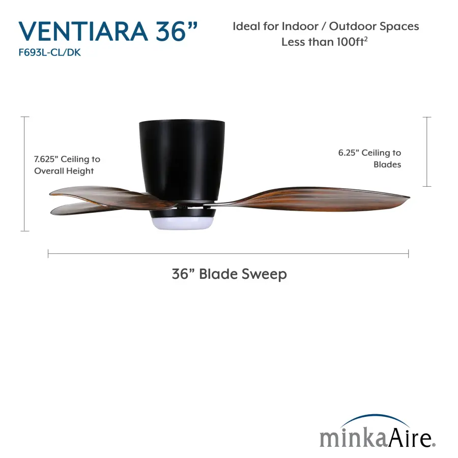 Ventiara 36" LED Flush Mount Indoor/Outdoor Ceiling Fan - Image 7