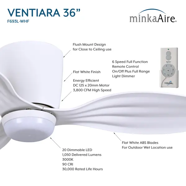 Ventiara 36" LED Flush Mount Indoor/Outdoor Ceiling Fan - Image 5