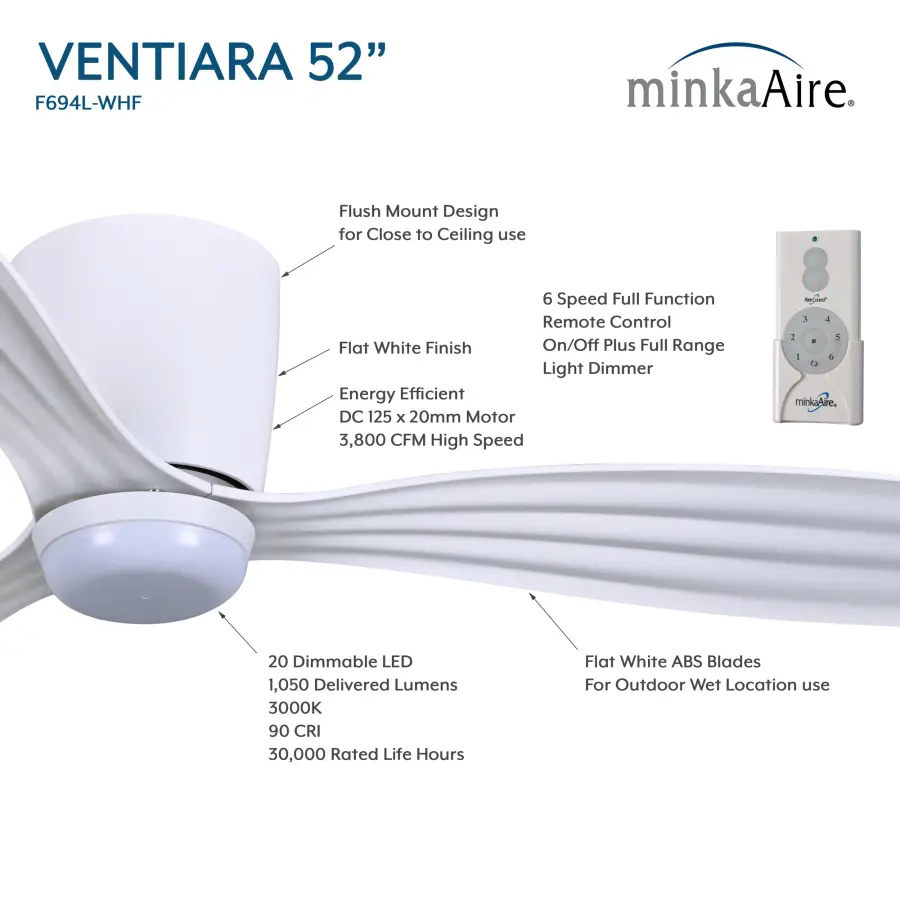 Ventiara 52" LED Flush Mount Indoor/Outdoor Ceiling Fan - Image 5