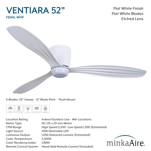 Ventiara 52" LED Flush Mount Indoor/Outdoor Ceiling Fan - Image 6