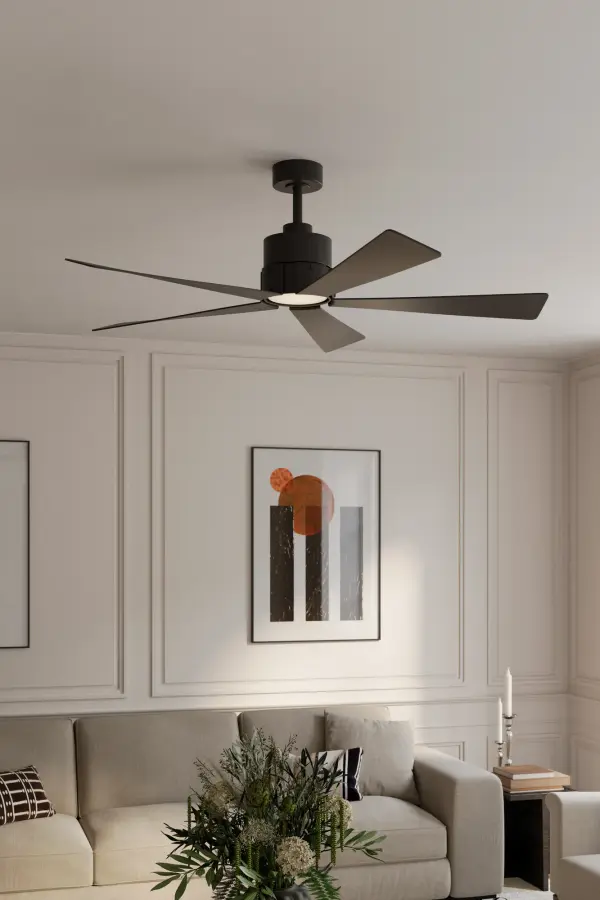 54" 5-Blade 5CCT LED Smart Ceiling Fan - Coal and Coal Blades with Etched Opal Glass - alternate view