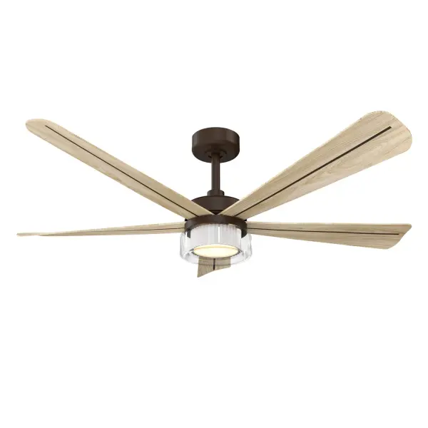52" 5-Blade 5CCT LED Smart Ceiling Fan - Dark Bronze and White Oak Blades with Clear Glass