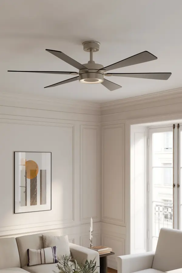 60" 6-Blade 5CCT LED Smart Ceiling Fan - Brushed Nickel and Coal Blades with Etched Lens - alternate view