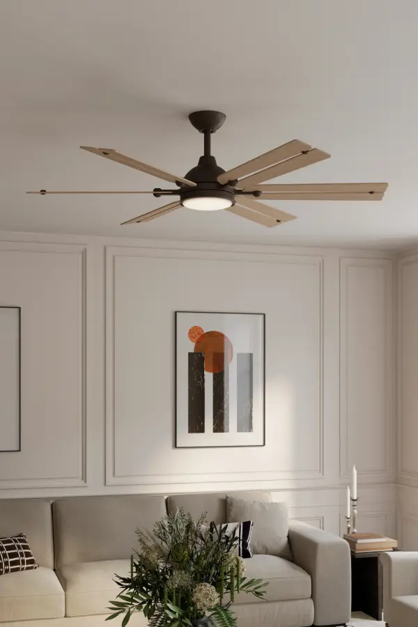 56" 6-Blade 5CCT LED Smart Ceiling Fan - Dark Bronze and Ashwood Blades with Etched Opal Glass - alternate view