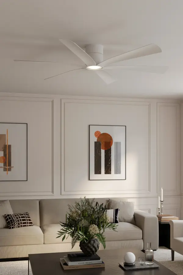 65" 6-Blade 5CCT LED Smart Flush Mount Ceiling Fan - Alabaster White and Alabaster White Blades with Etched Lens - alternate view