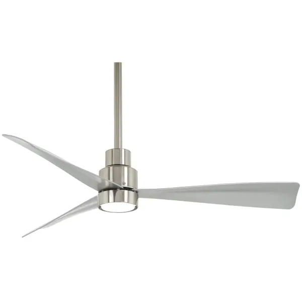 The Simple 44" ceiling fan combines contemporary design with practical wet-rated performance. Energy Star certified DC motor delivers efficient airflow while the brushed nickel finish resists moisture for covered outdoor areas. - alternate view