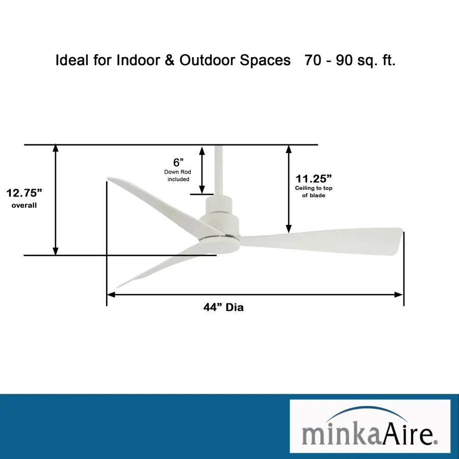 Simple 44" Ceiling Fan in Flat White - Image 4