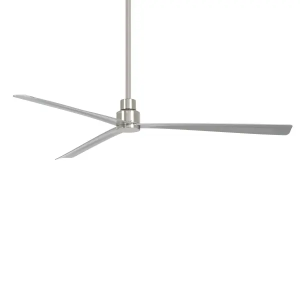 The Simple 65" ceiling fan delivers powerful airflow for expansive outdoor spaces with a wet-rated brushed nickel finish. Its DC motor provides energy-efficient operation while the oversized blade span handles large patios and porches.