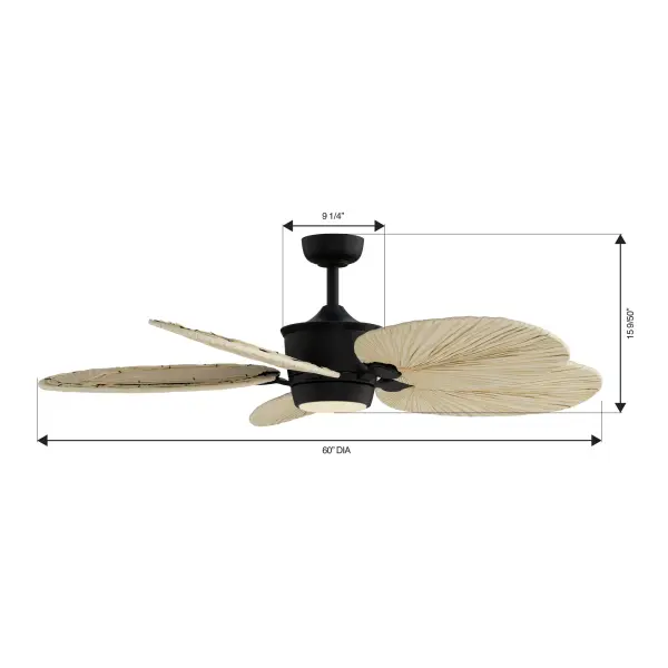 60" 5-Blade 5CCT LED Smart Ceiling Fan - Coal and Natural Palm Blades with Etched Opal Lens - alternate view
