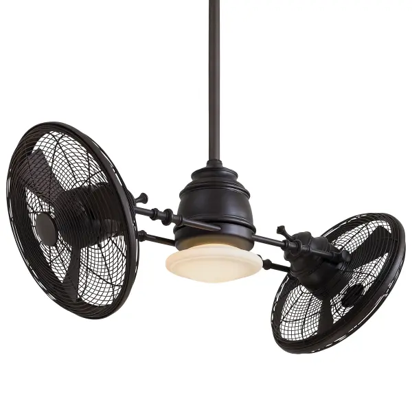 The Vintage Gyro combines unique twin turbofan styling with modern LED efficiency. Its 42" span and Kocoa bronze finish deliver both air circulation and ambient lighting in a statement-making package perfect for mid-sized spaces.